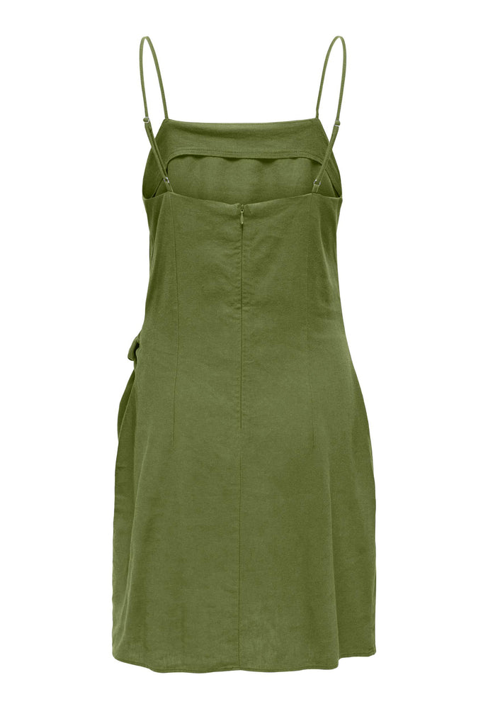 
                  
                    ONLY Caro Linen Strappy Mini Dress with Wrap Skirt in Olive Green - One Nation Clothing
                  
                