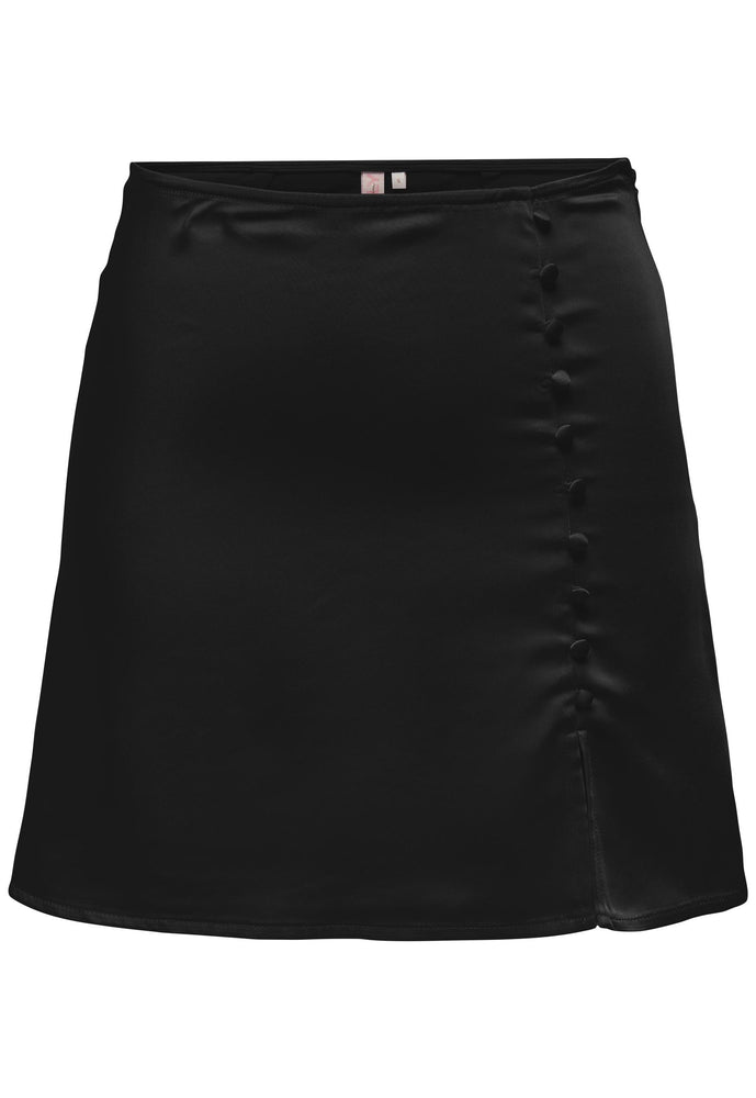 ONLY Mayra Satin Side Button Mini Skirt with Slit in Black - One Nation Clothing