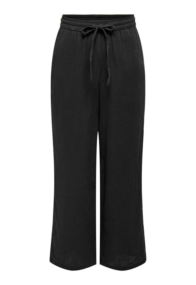 ONLY Thyra High Waisted Pull On Cheesecloth Co-ord Trousers in Washed Black - One Nation Clothing