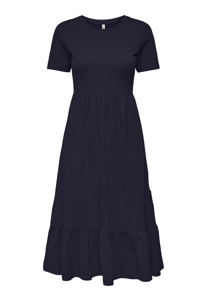 ONLY May Tiered Jersey Midi Summer Dress in Navy Blue - One Nation Clothing