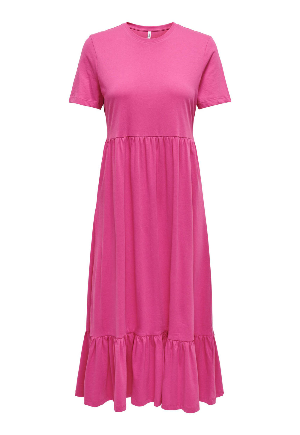 ONLY May Tiered Jersey Midi Summer Dress in Barbie Pink - One Nation Clothing