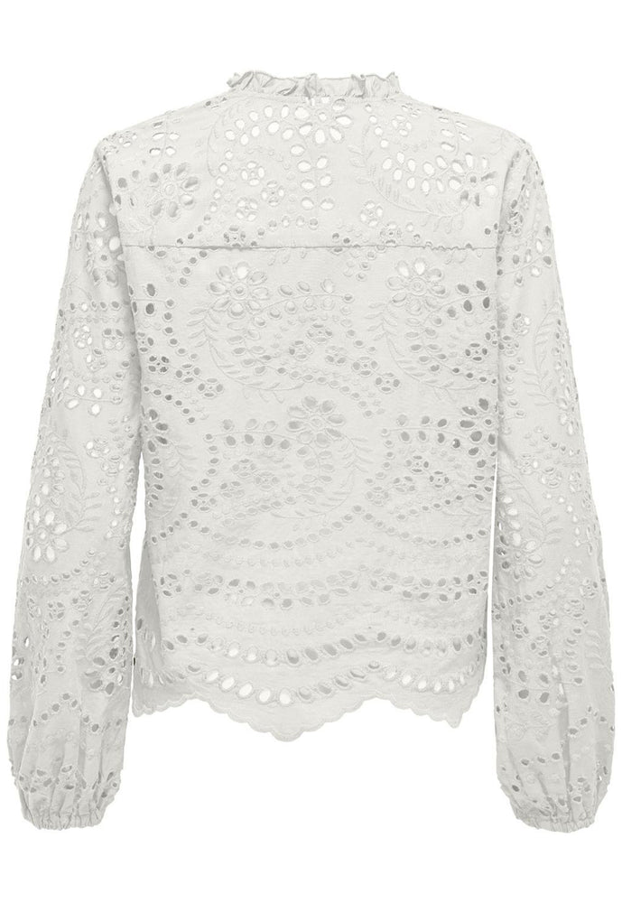 ONLY Lalisa Broderie Anglaise Lace Long Sleeve Blouse Shirt in White - One Nation Clothing