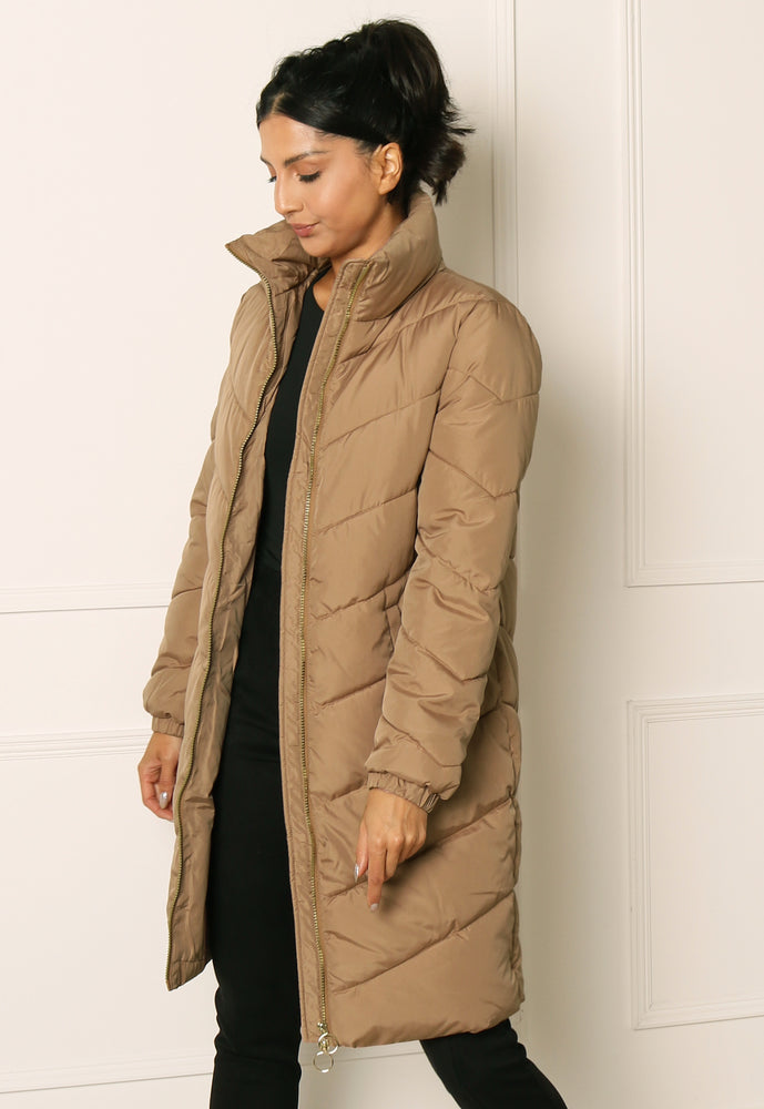 JDY Finno Longline Padded Puffer Coat in Toffee - One Nation Clothing