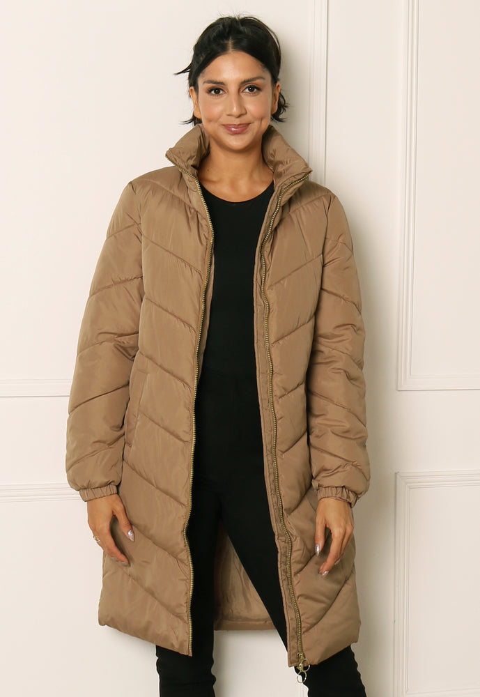 JDY Finno Longline Padded Puffer Coat in Toffee - One Nation Clothing