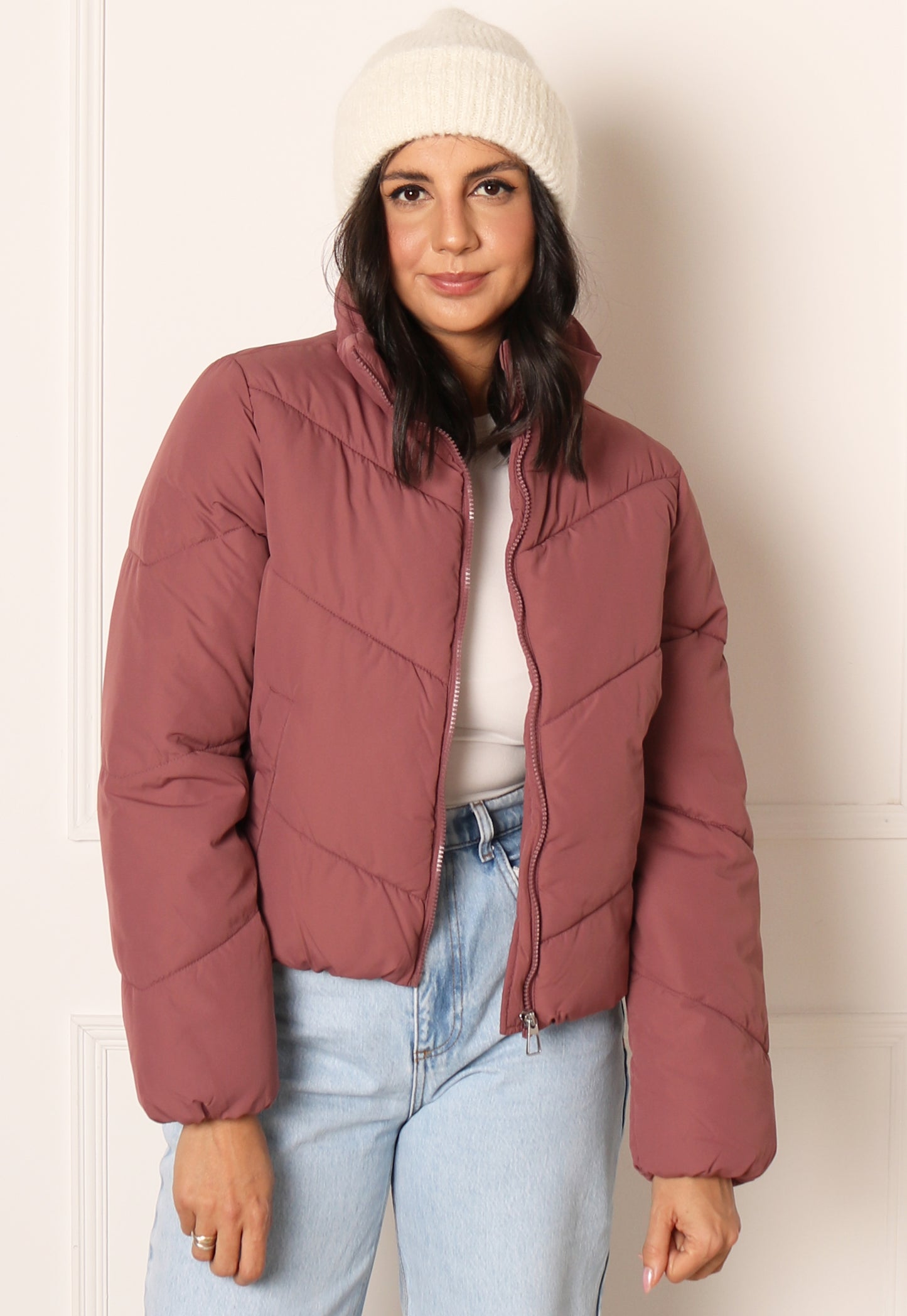 
                  
                    ONLY Maggi Short Chevron Padded Puffer Jacket in Dusky Rose - One Nation Clothing
                  
                