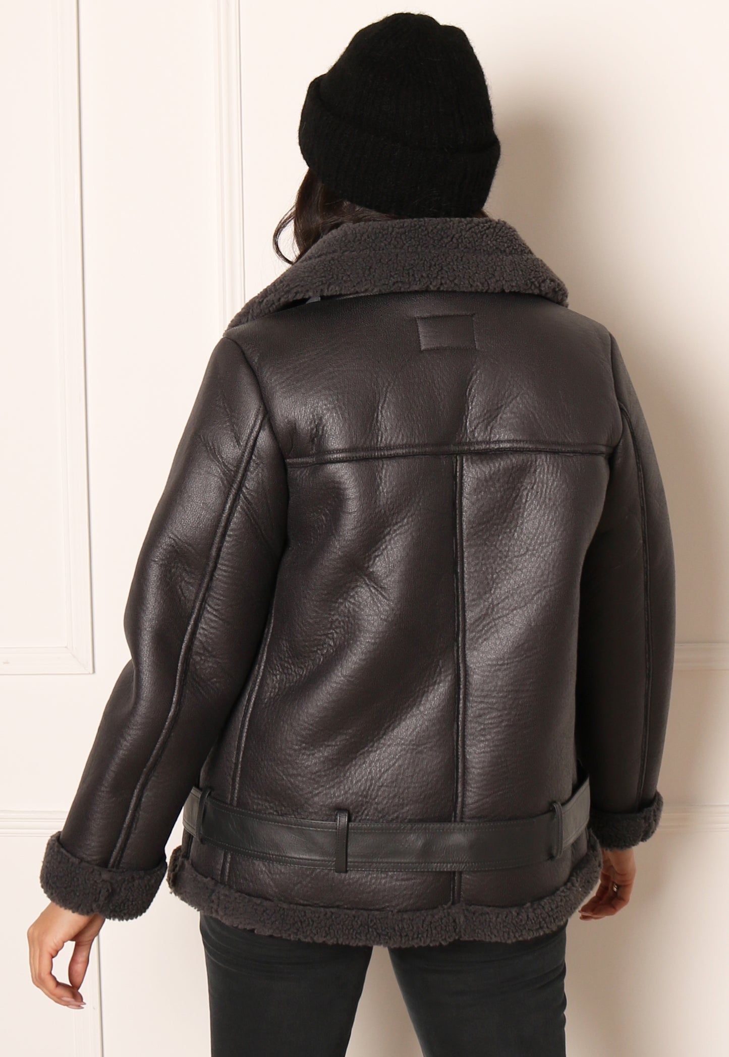 
                  
                    ONLY Lis Faux Leather & Shearling Aviator Jacket in Washed Black - One Nation Clothing
                  
                