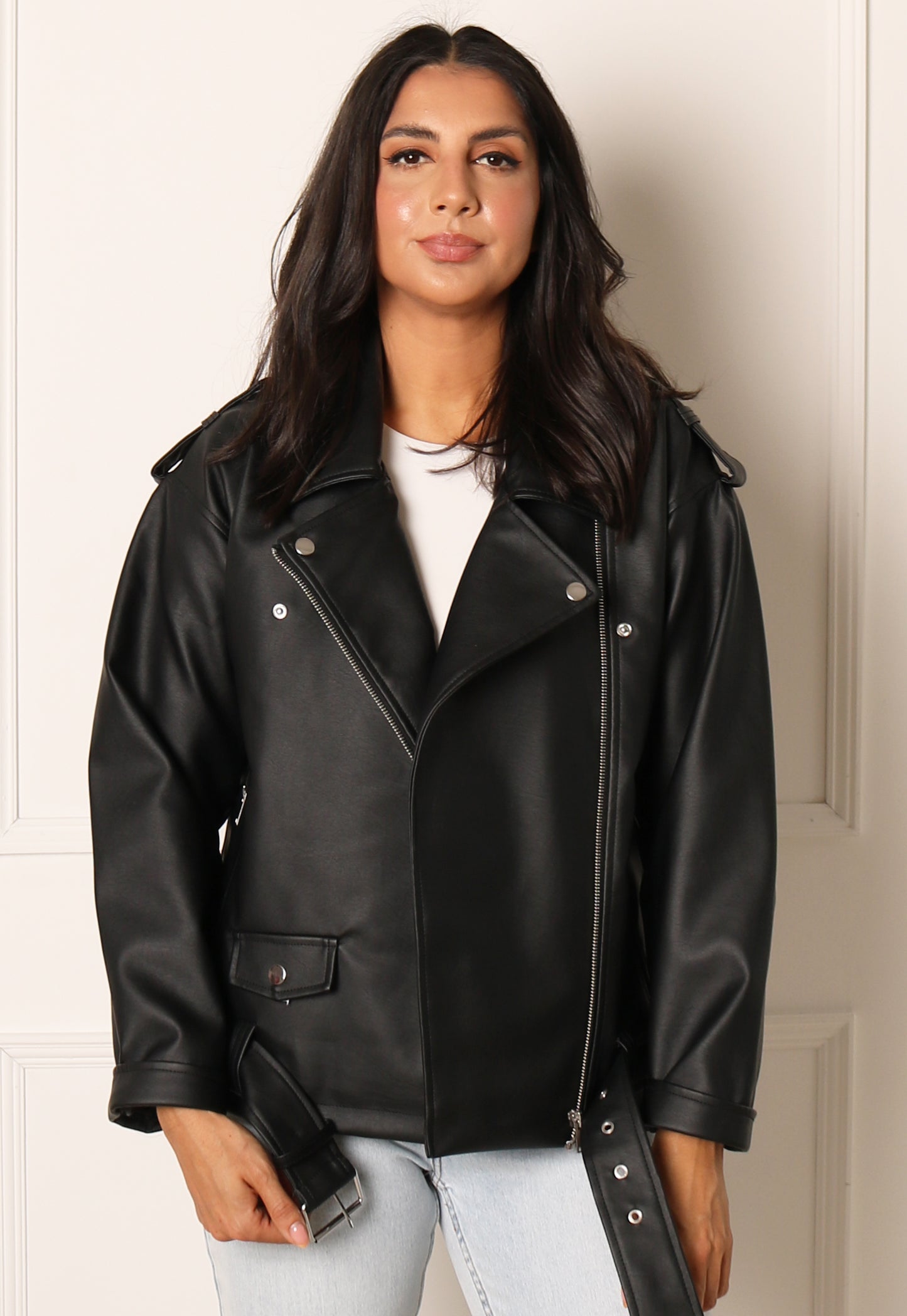 
                  
                    NOISY MAY Pauli Oversized Faux Leather Biker Jacket in Black - One Nation Clothing
                  
                