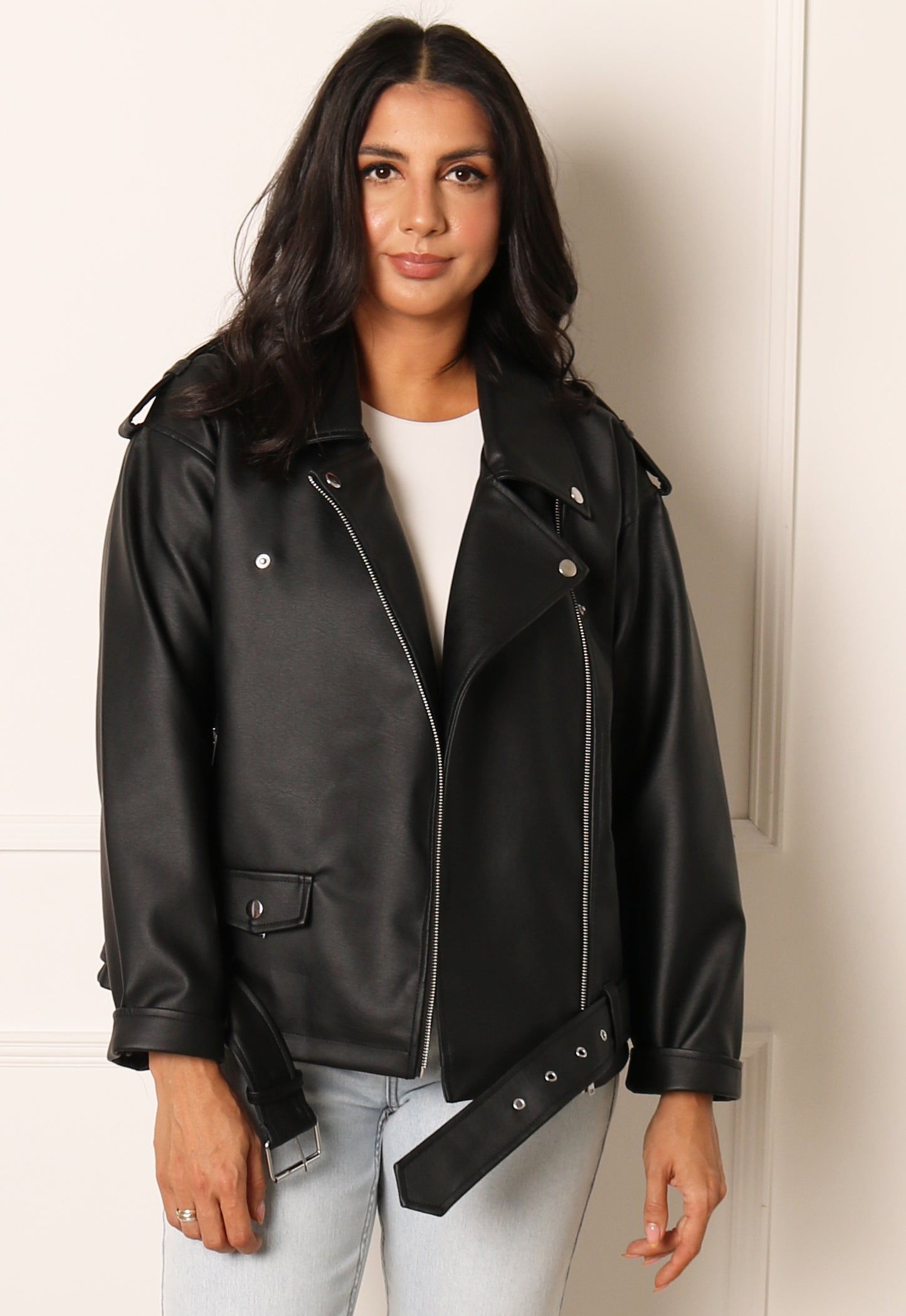 
                  
                    NOISY MAY Pauli Oversized Faux Leather Biker Jacket in Black - One Nation Clothing
                  
                
