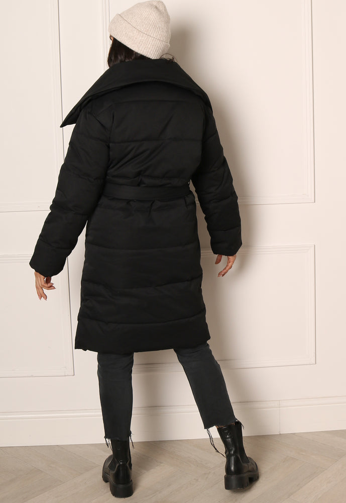 
                  
                    VILA Sulitana Midi Longline Belted Puffer Coat with Shawl Collar in Black - One Nation Clothing
                  
                