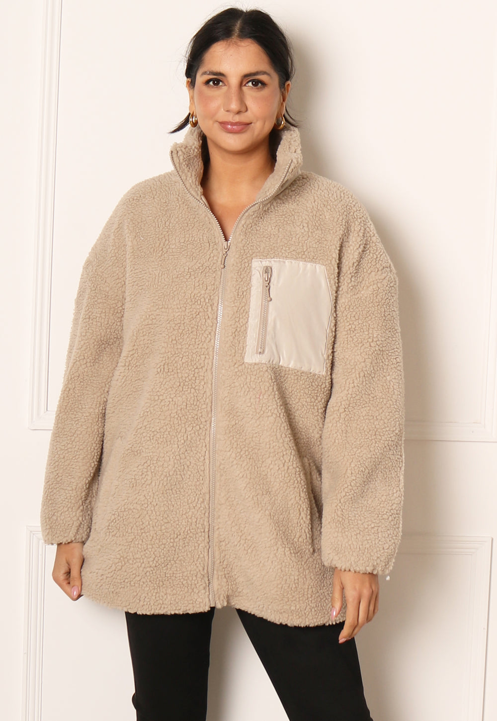 ONLY Tracy Teddy Fleece Zip Through Jacket in Beige  One Nation Clothing  ONLY Tracy Teddy Fleece Zip Through Jacket in Beige