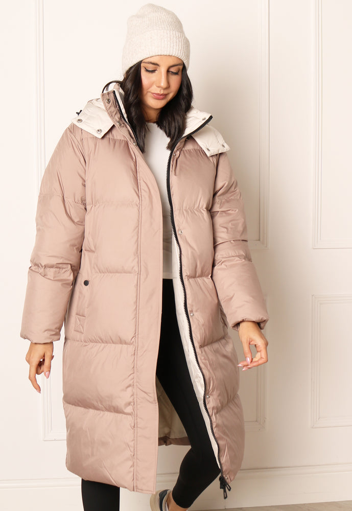 
                  
                    ONLY Premium Vilma Midi Down Puffer Coat with Hood in Beige - One Nation Clothing
                  
                