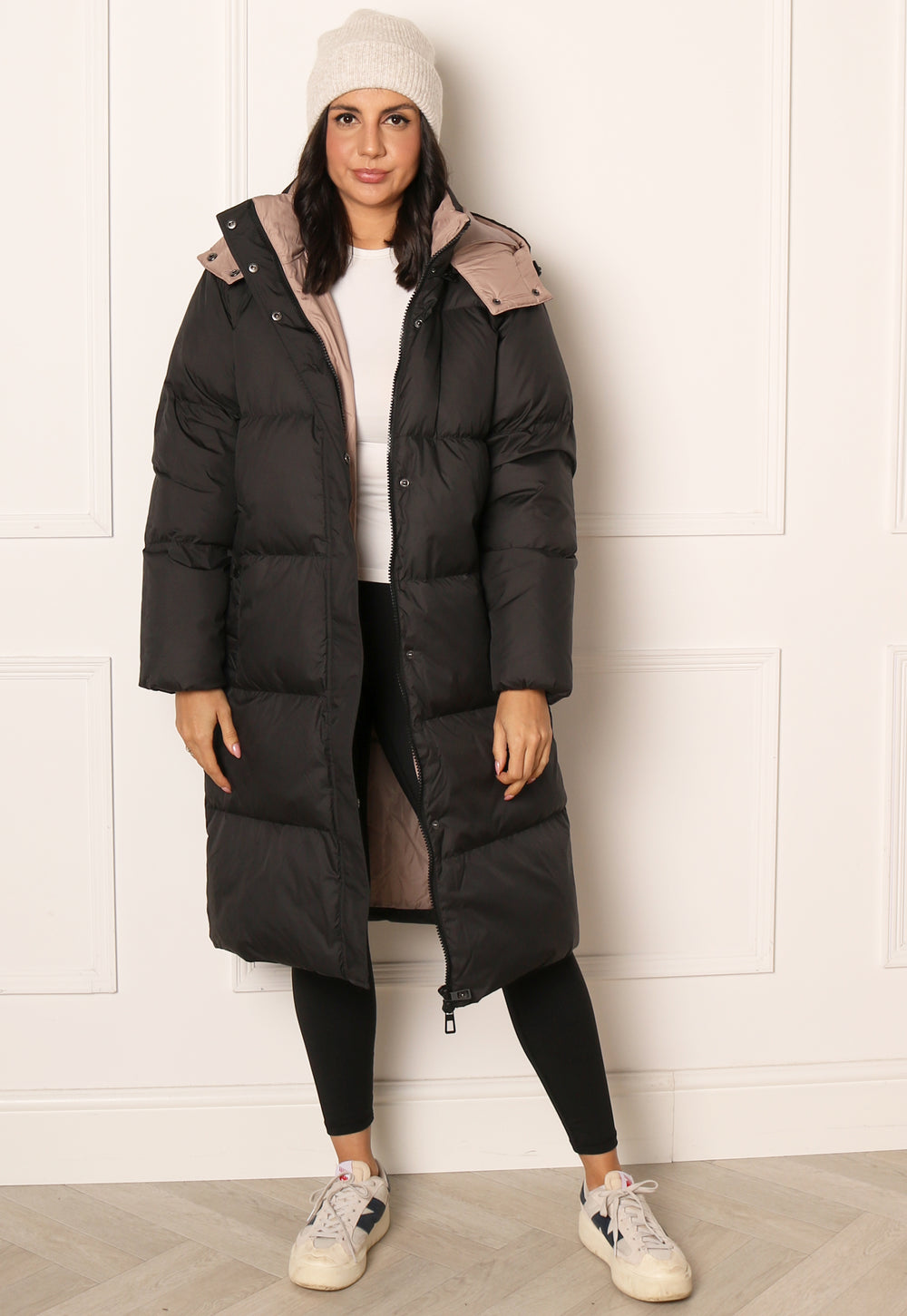 ONLY Premium Vilma Midi Down Puffer Coat with Hood in Black - One Nation Clothing