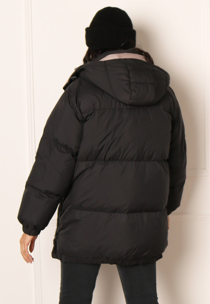 
                  
                    ONLY Premium Vilma Longline Thigh Length Down Puffer Coat with Hood in Black - One Nation Clothing
                  
                