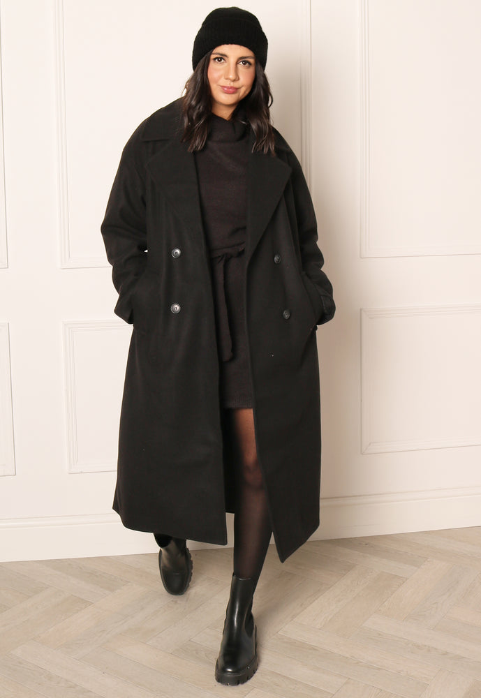 
                  
                    ONLY Wembley Oversized Double Breasted Longline Wool Style Trench Coat in Black - One Nation Clothing
                  
                