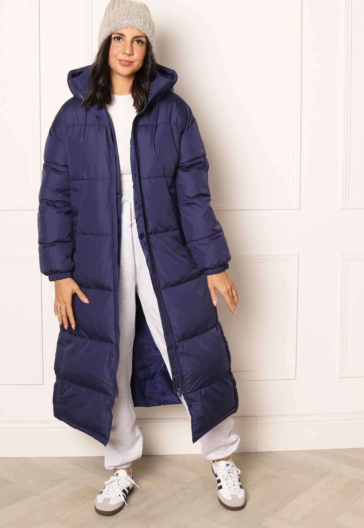 VERO MODA Klea Maxi Longline Puffer Coat with Hood in French Navy - One Nation Clothing