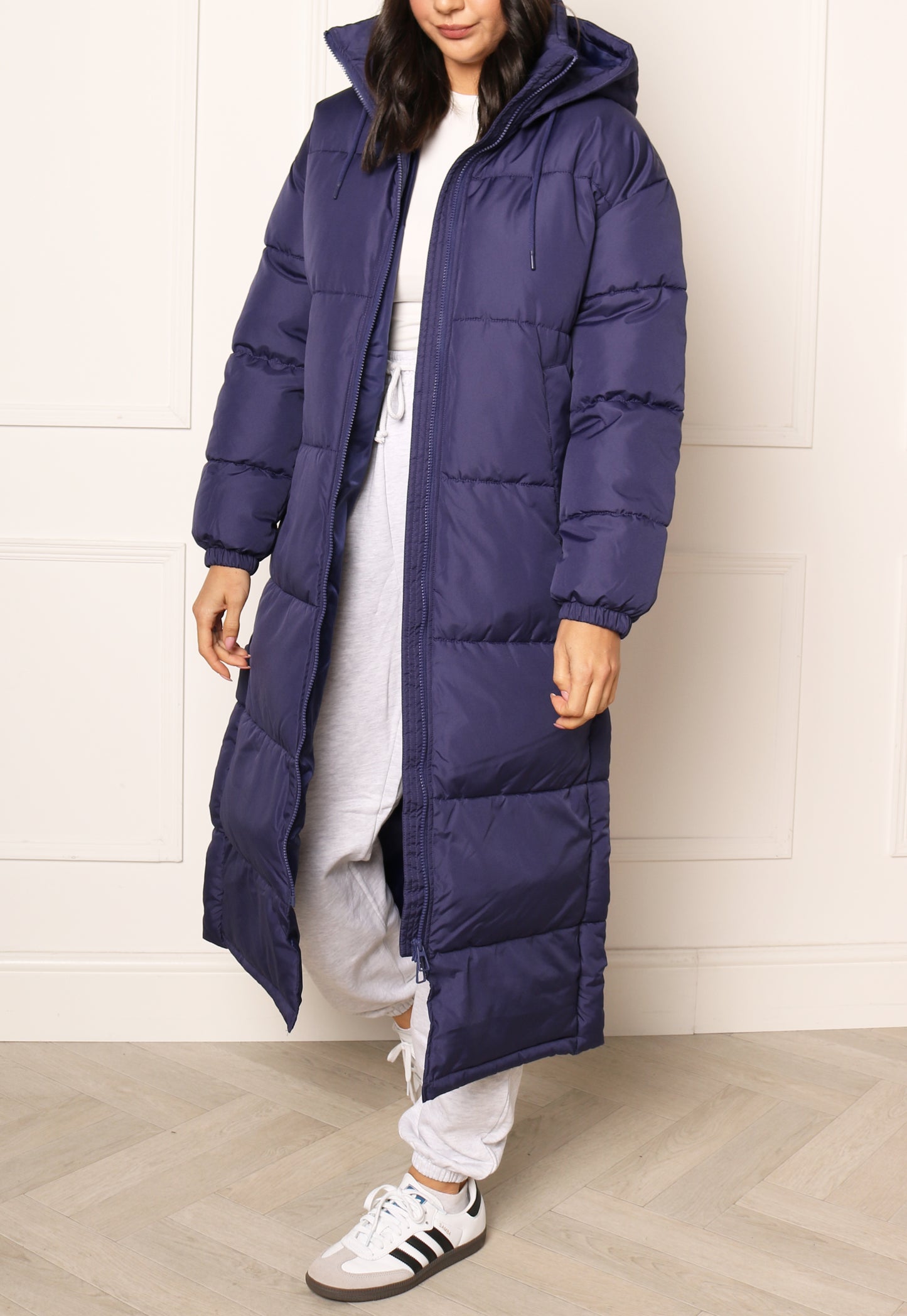 VERO MODA Klea Maxi Longline Puffer Coat with Hood in French Navy - One Nation Clothing