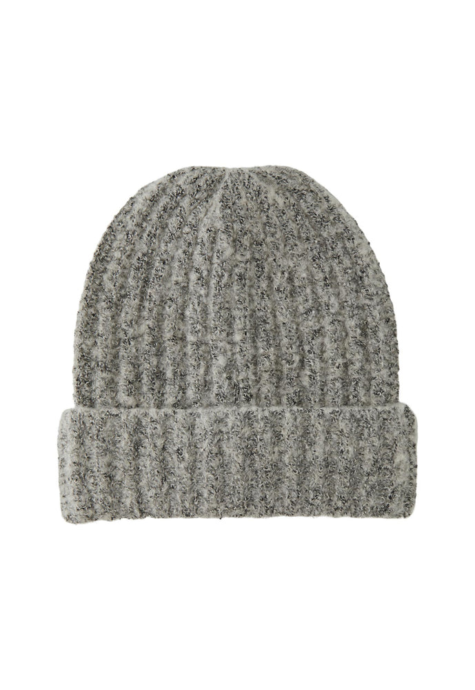 PIECES Fluffy Knit Ribbed Turn Up Beanie Hat in Grey - One Nation Clothing