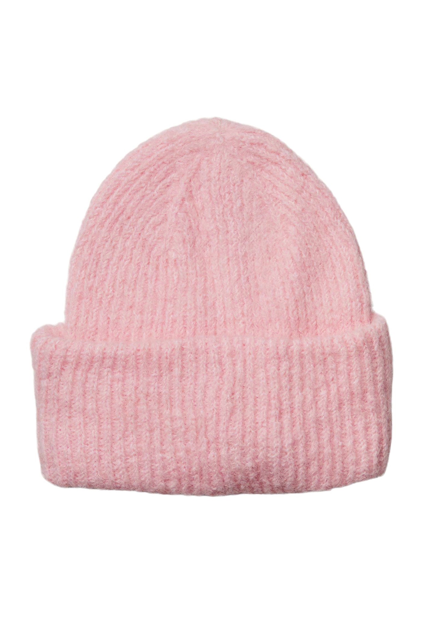 
                  
                    PIECES Fluffy Knit Ribbed Turn Up Beanie Hat in Baby Pink - One Nation Clothing
                  
                