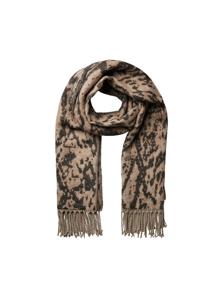 PIECES Animal Snake Print Oversized Brushed Scarf with Tassels in Beige & Black - One Nation Clothing