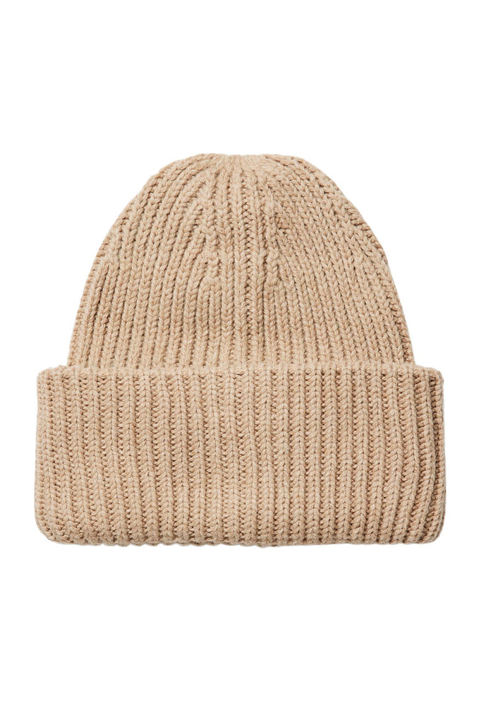 PIECES Juca Fisherman Rib Knit Beanie Hat in Beige - One Nation Clothing