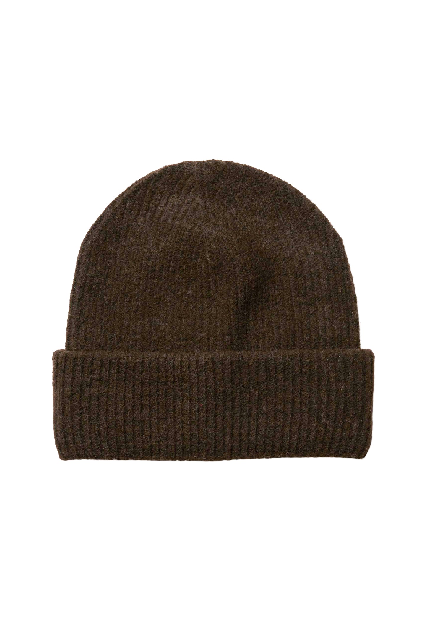 PIECES Cashmere Fluffy Knit Ribbed Turn Up Beanie Hat in Chocolate Brown - One Nation Clothing