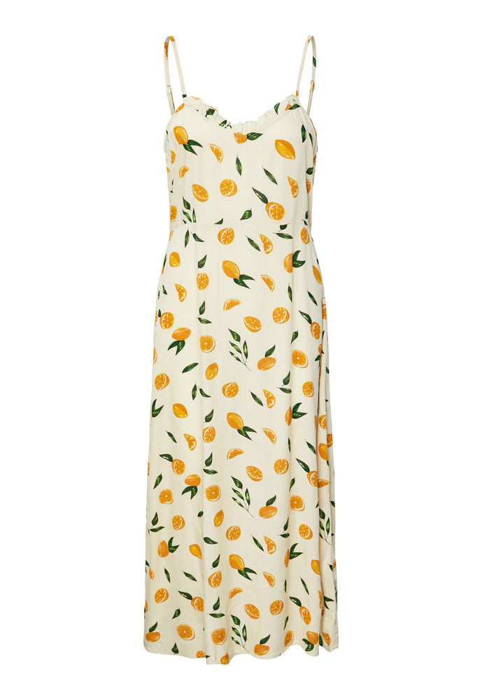 
                  
                    PIECES Nyx Strappy Lemon Print Midi Dress in Cream & Yellow - One Nation Clothing
                  
                
