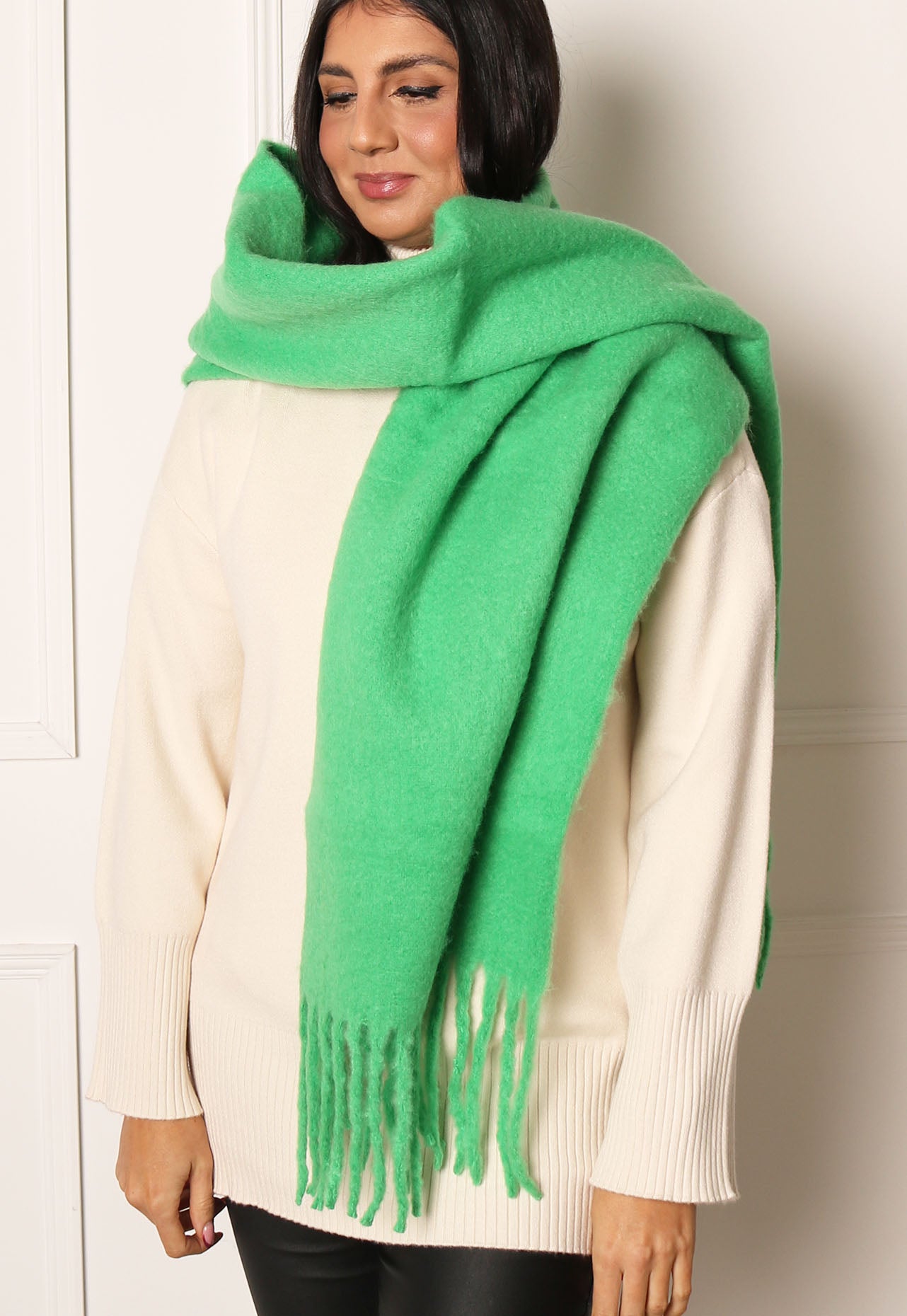 ONLY Tiana Oversized Brushed Scarf with Tassels in Bright Green - One Nation Clothing