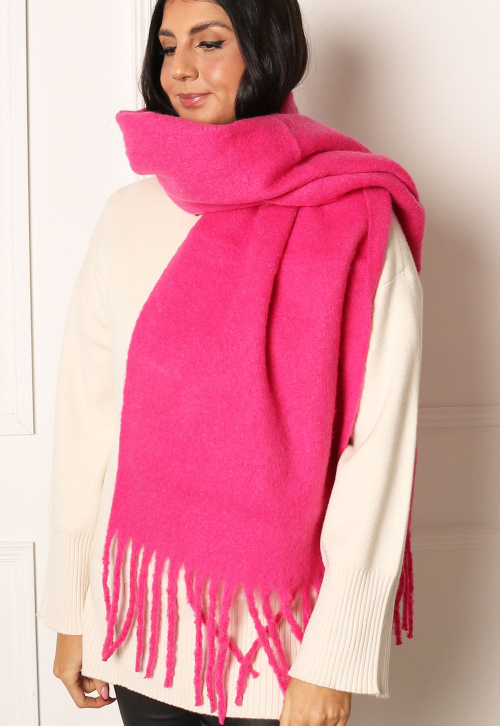 ONLY Tiana Oversized Brushed Scarf with Tassels in Hot Pink - One Nation Clothing
