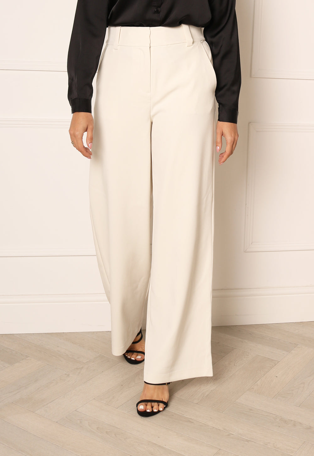 VILA Arnas Wide Leg High Waisted Trousers in Cream - One Nation Clothing