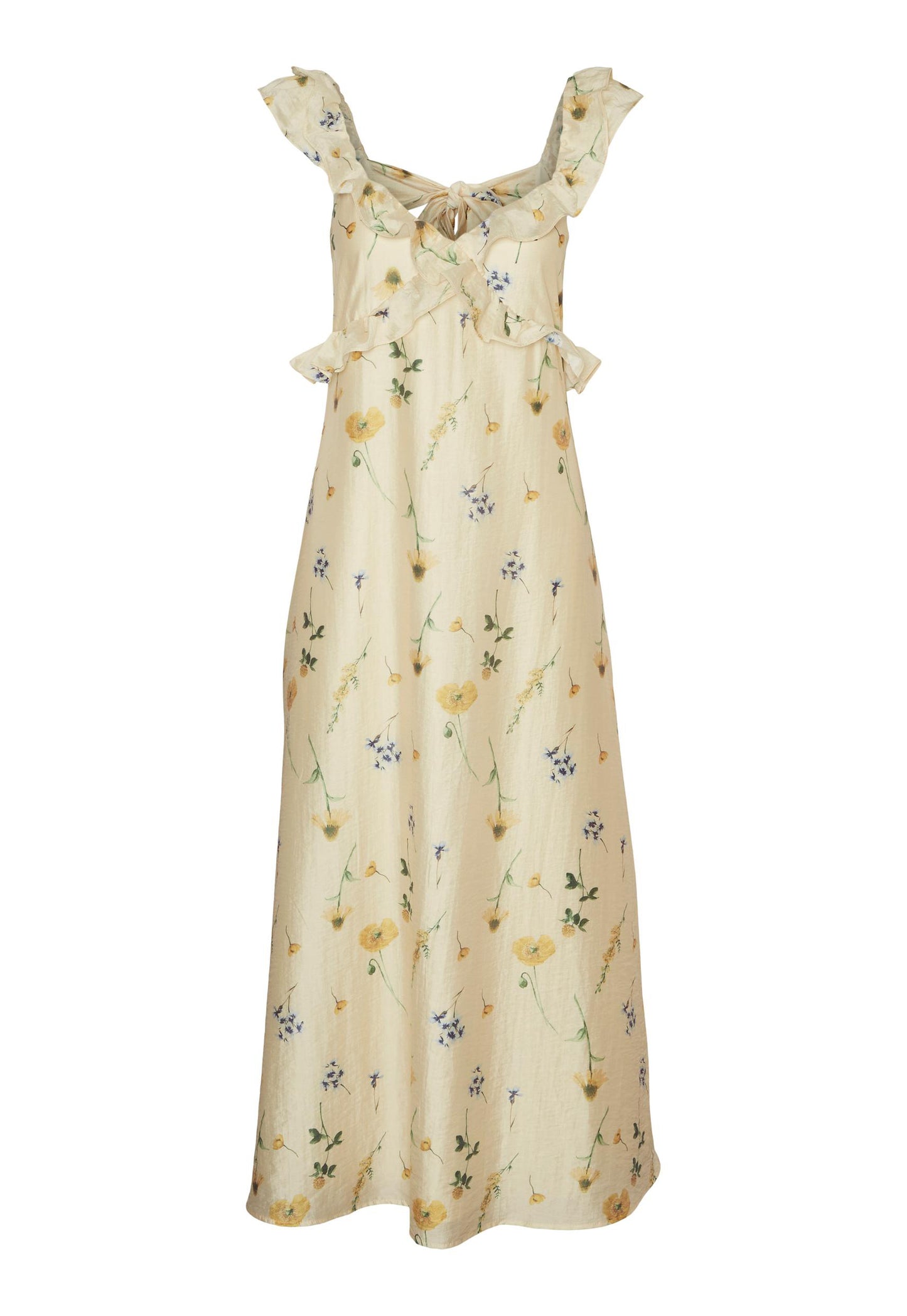 
                  
                    VERO MODA Adeline Backless Floral Frill Detail Midi Dress in Lemon Yellow - One Nation Clothing
                  
                