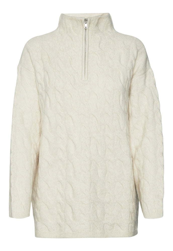 
                  
                    VERO MODA Philine Longline Cable Knit Fluffy Half Zip High Neck Jumper in Cream - One Nation Clothing
                  
                