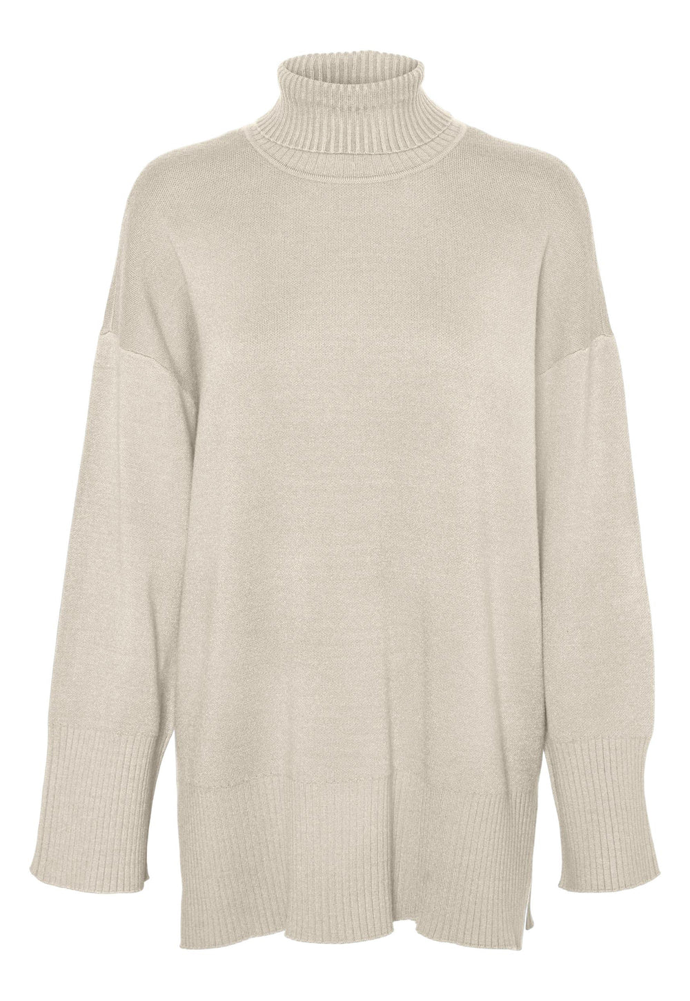 VERO MODA Gold Soft Knit Rollneck Longline Jumper with Side Splits in Cream - One Nation Clothing