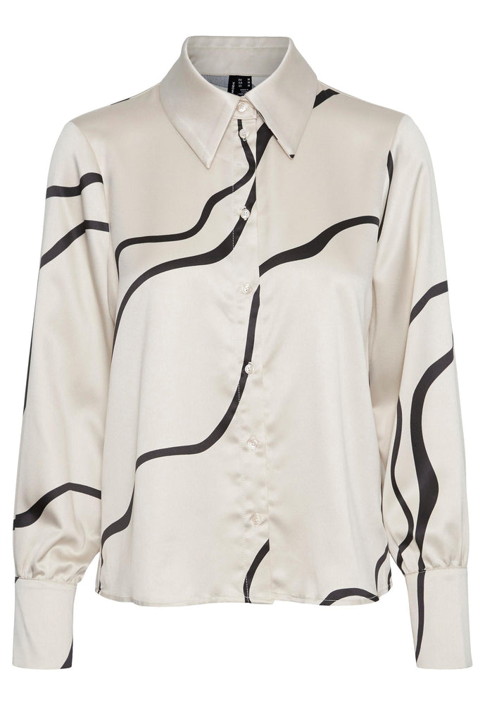 
                  
                    VERO MODA Merle Wavy Print Satin Long Sleeve Co-ord Shirt in Cream & Black - One Nation Clothing
                  
                