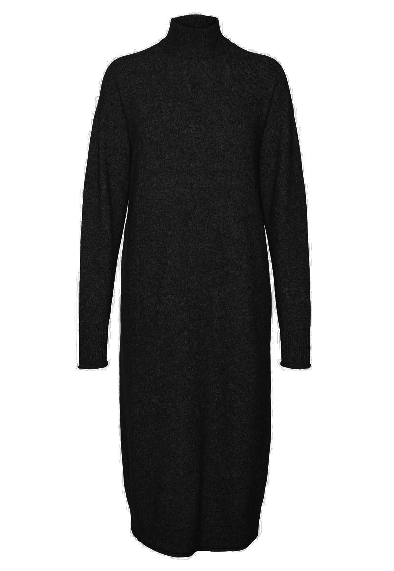 VILA Kaden Long Sleeve Funnel Neck Knitted Midi Jumper Dress in Black - One Nation Clothing