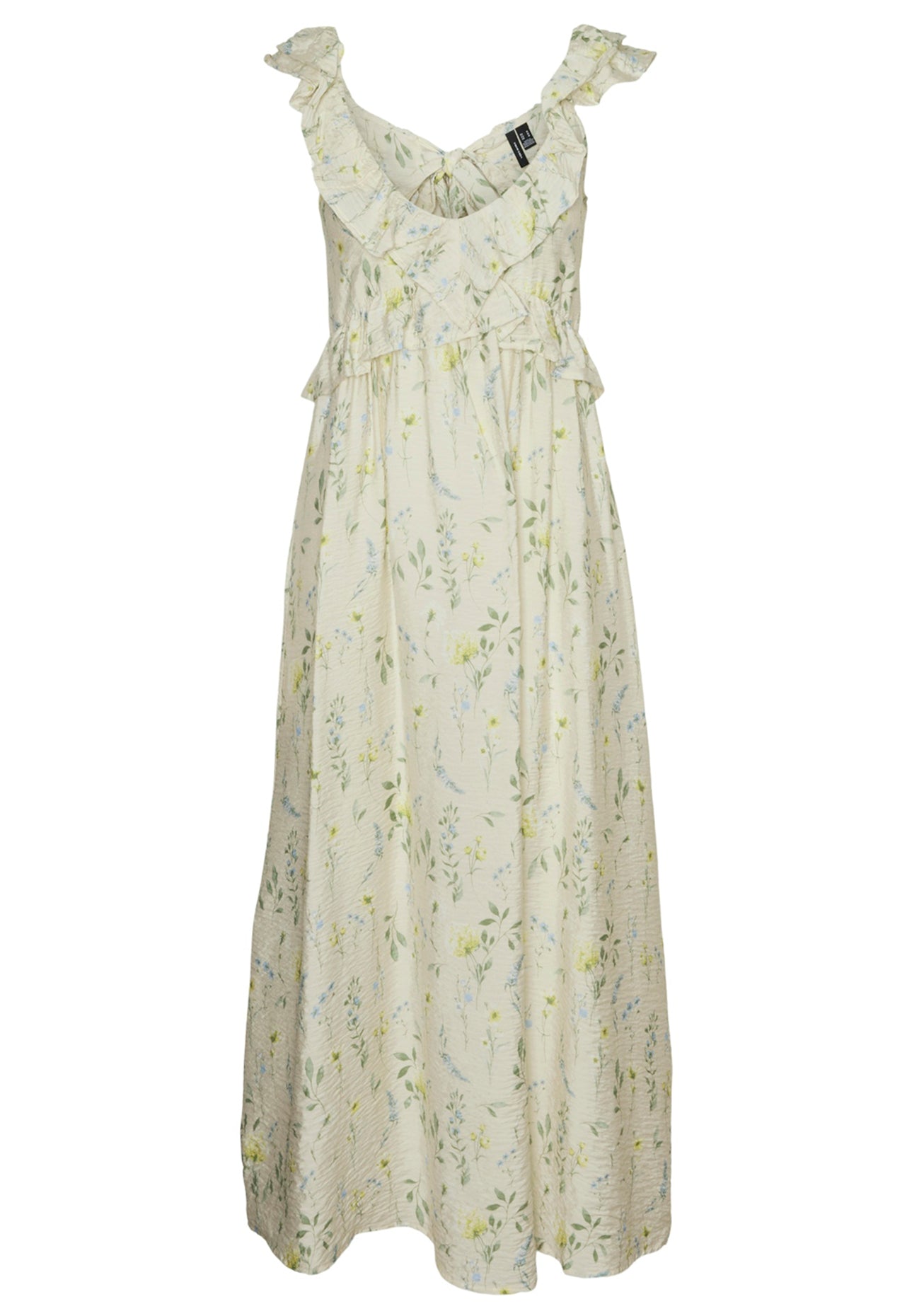 VERO MODA Josie Backless Floral Frill Detail Midi Dress in Soft Beige - One Nation Clothing