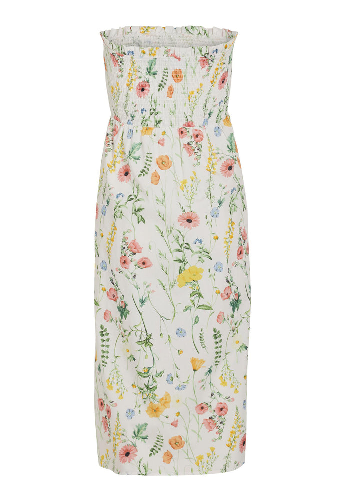 
                  
                    VILA Capro Floral Shirred Bandeau Cotton Midi Sun Dress in White, Yellow & Pink Tones - One Nation Clothing
                  
                