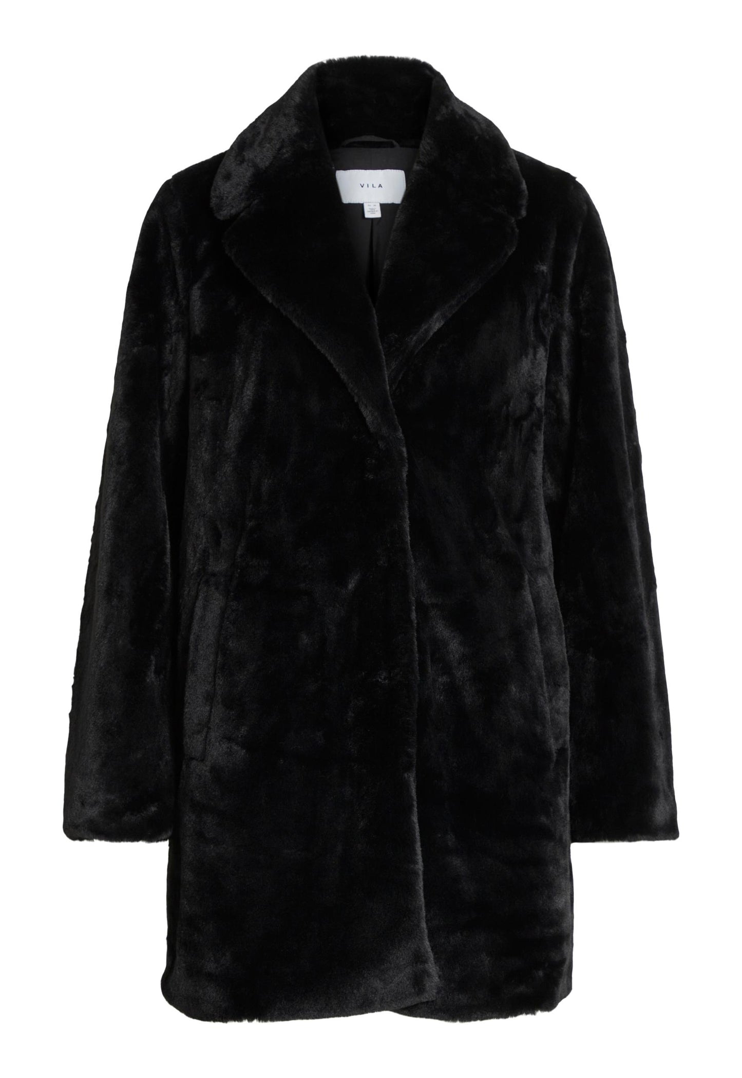 
                  
                    VILA New Ebba Vintage Style Faux Fur Midi Coat with Collar in Black - One Nation Clothing
                  
                