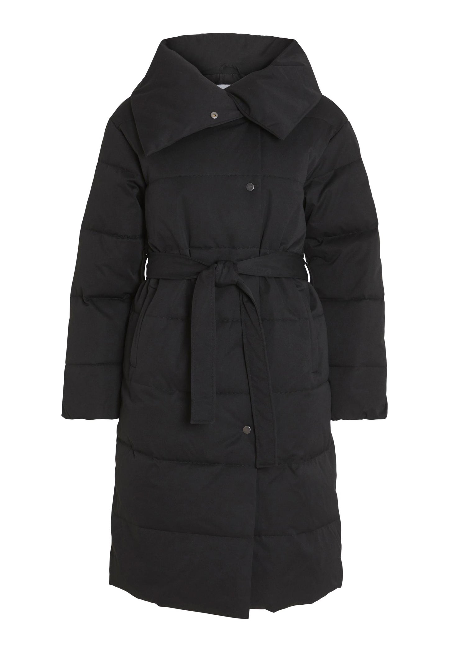 
                  
                    VILA Sulitana Midi Longline Belted Puffer Coat with Shawl Collar in Black - One Nation Clothing
                  
                