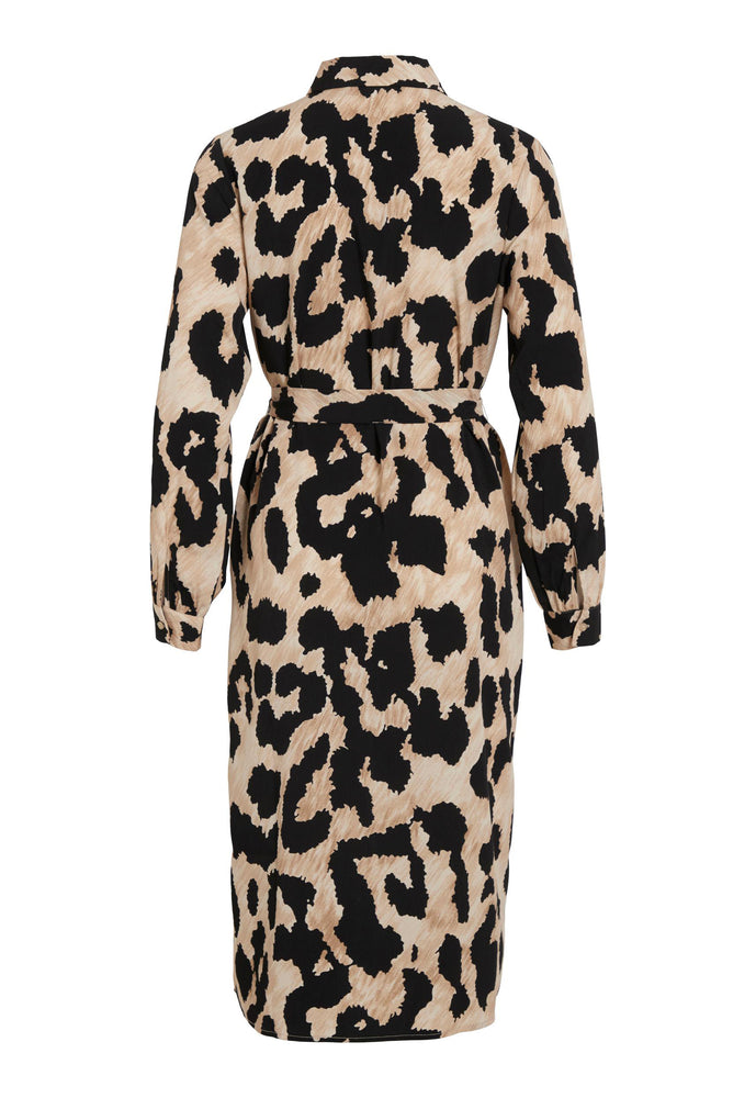 
                  
                    VILA Belina Leopard Print Midi Shirt Dress in Beige & Black Tones - One Nation Clothing
                  
                