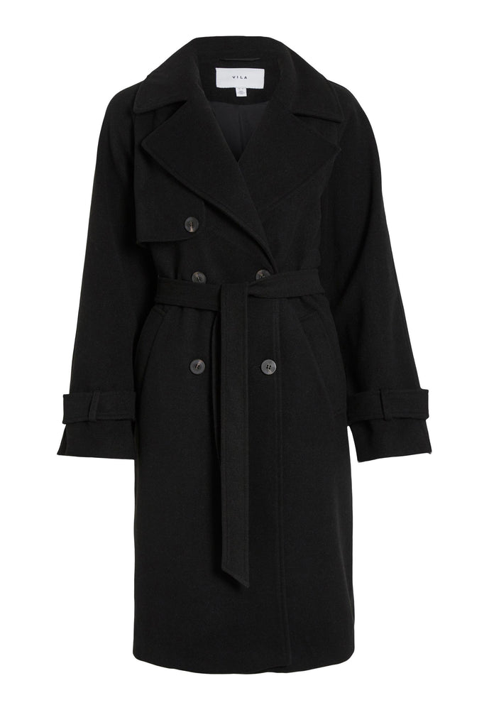 
                  
                    VILA Landra Smart Double Breasted Longline Wool Trench Coat in Black - One Nation Clothing
                  
                
