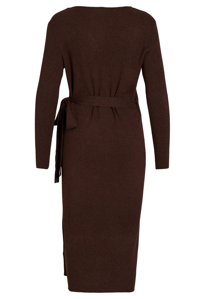 
                  
                    VILA Comfy Luxe Wrap Knitted Ribbed Midi Dress in Chocolate Melange - One Nation Clothing
                  
                