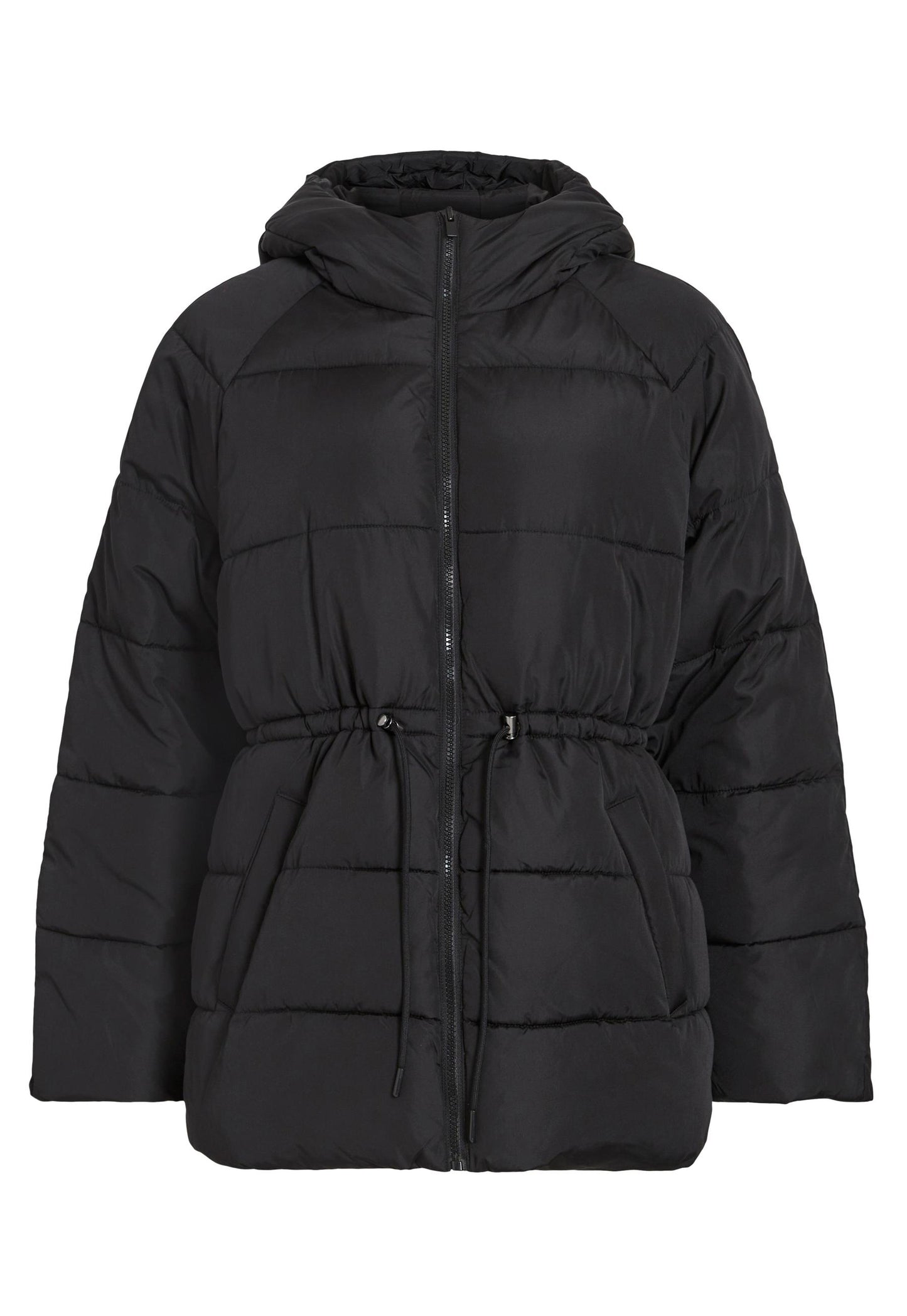 
                  
                    VILA Leana Longline Hooded Puffer Jacket with Tie Waist in Black - One Nation Clothing
                  
                