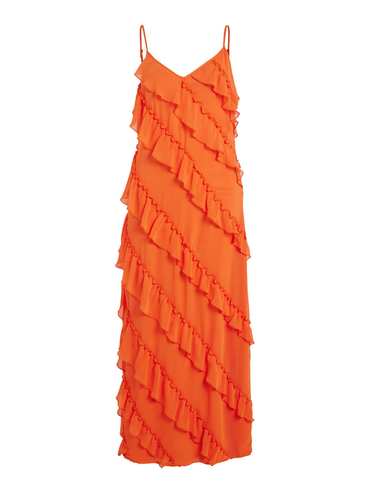 
                  
                    VILA Neila Strappy Ruffle Chiffon Maxi Dress in Orange - One Nation Clothing
                  
                