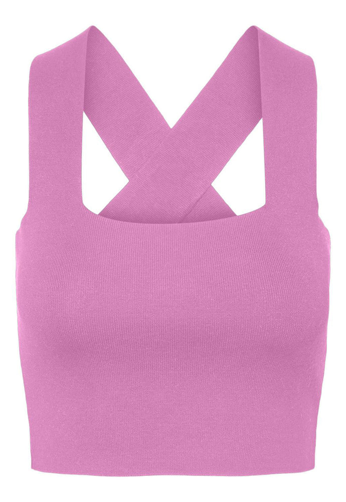 
                  
                    YAS Emil Cross Back Knit Crop Top in Pink - One Nation Clothing
                  
                