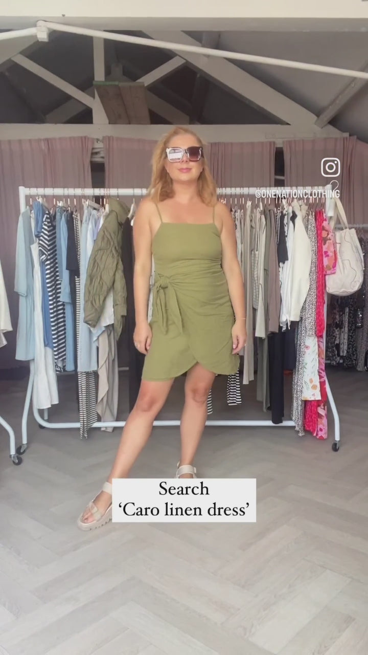 ONLY Caro Linen Strappy Mini Dress with Wrap Skirt in Olive Green