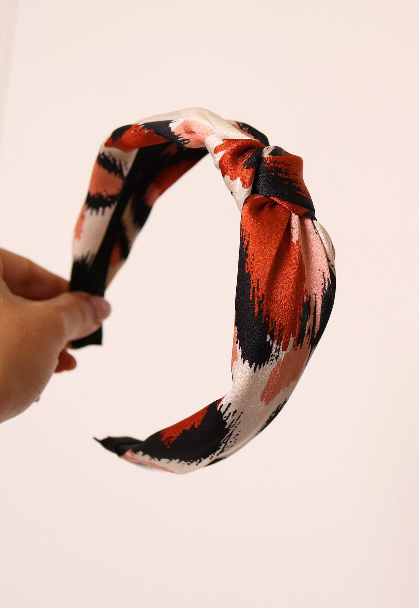 Leopard Print Satin Knot Headband in Cream, Black, Pink & Rust - One Nation Clothing