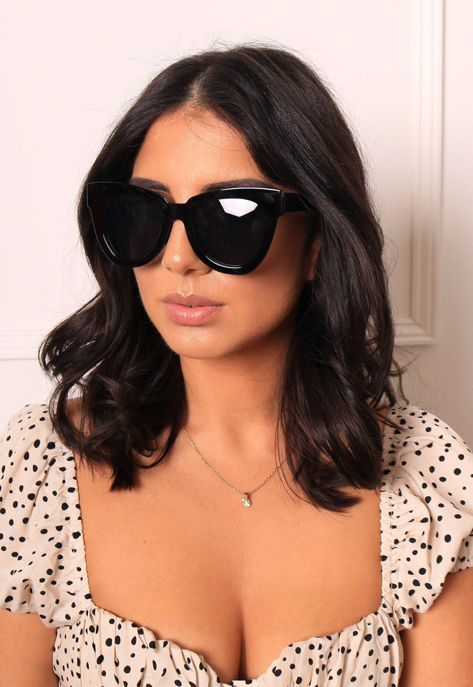 Helen Chunky Rounded Cateye Womens Sunglasses In Black - One Nation Clothing