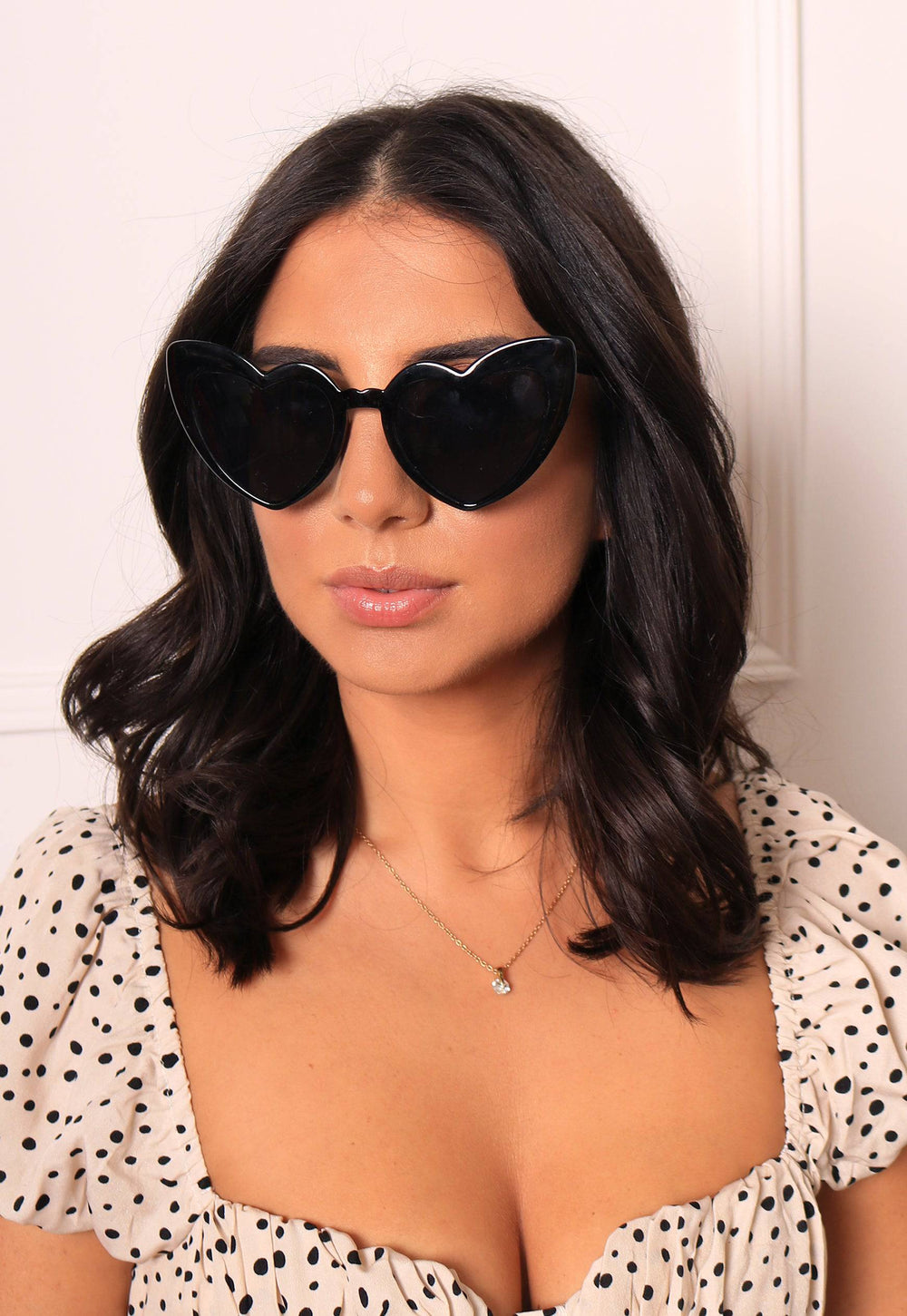Lulu Angled Heart Womens Sunglasses In Black - One Nation Clothing