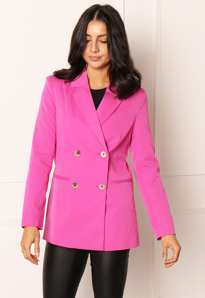 
                  
                    PIECES Amalie Tailored Double Breasted Blazer in Fuchsia Pink - One Nation Clothing
                  
                