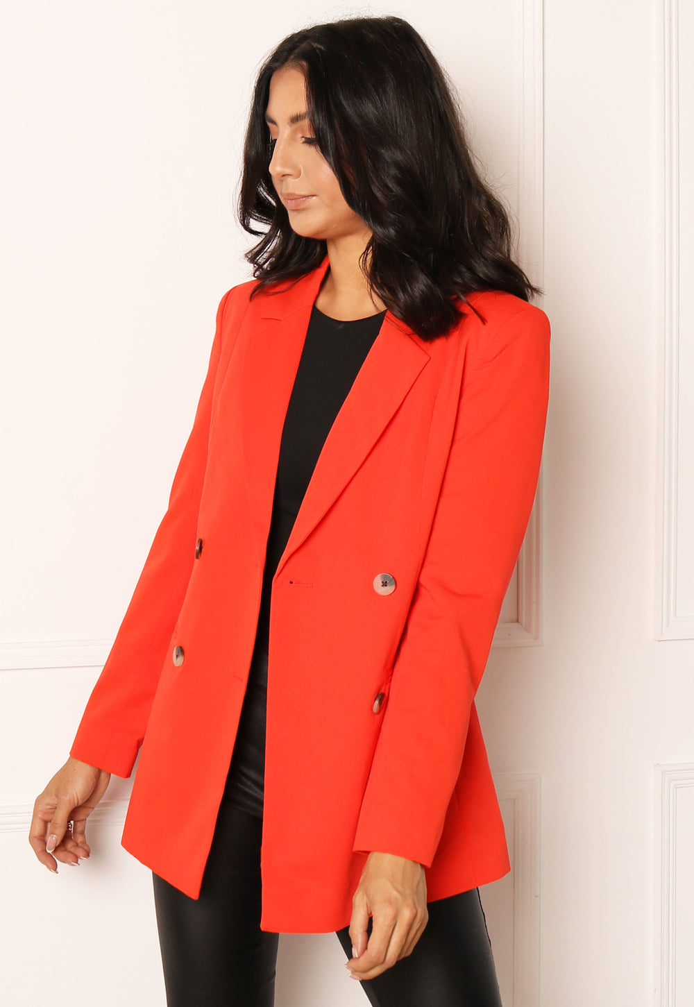 PIECES Amalie Tailored Double Breasted Blazer in Orange - One Nation Clothing